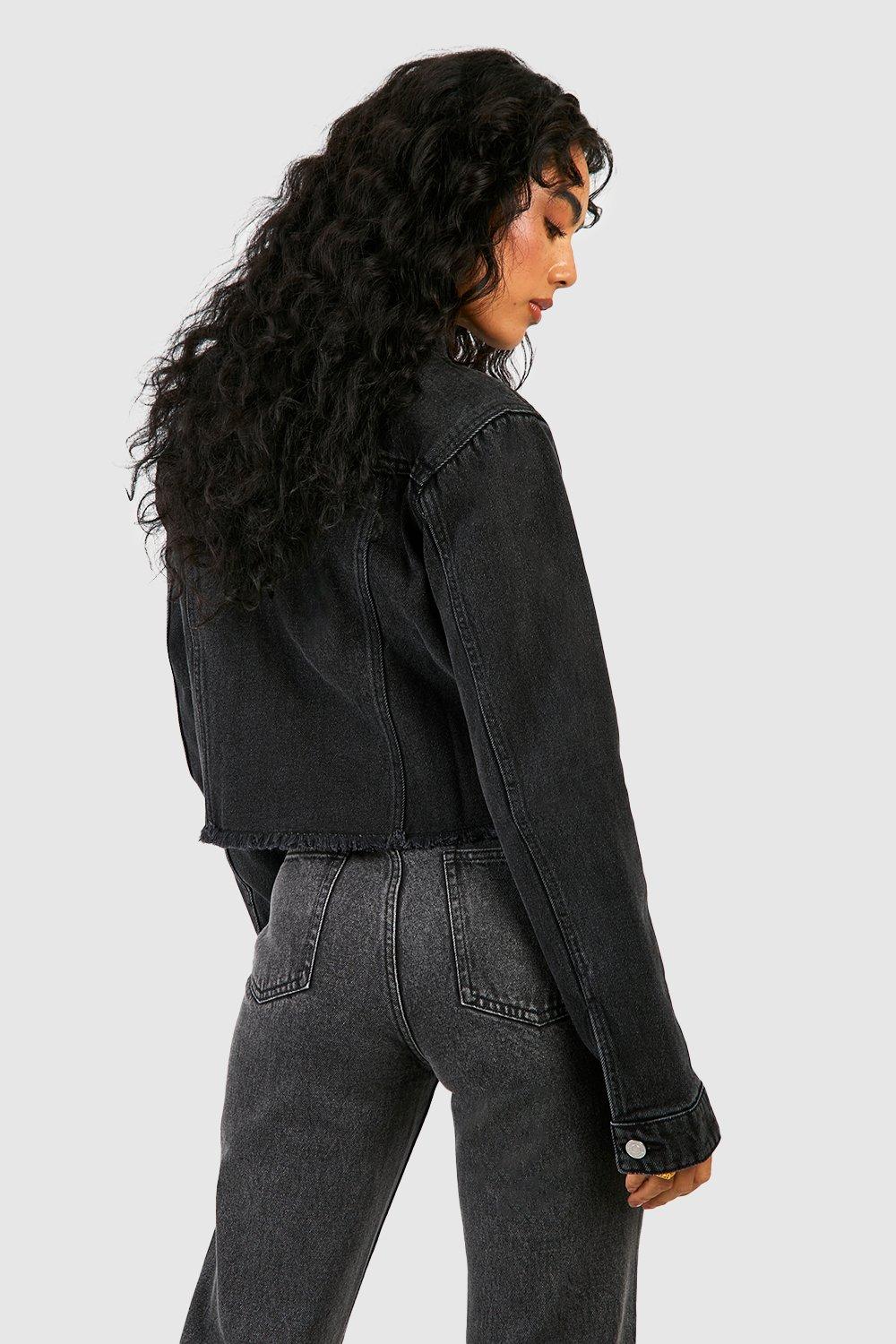 Black cropped outlet denim jacket boohoo